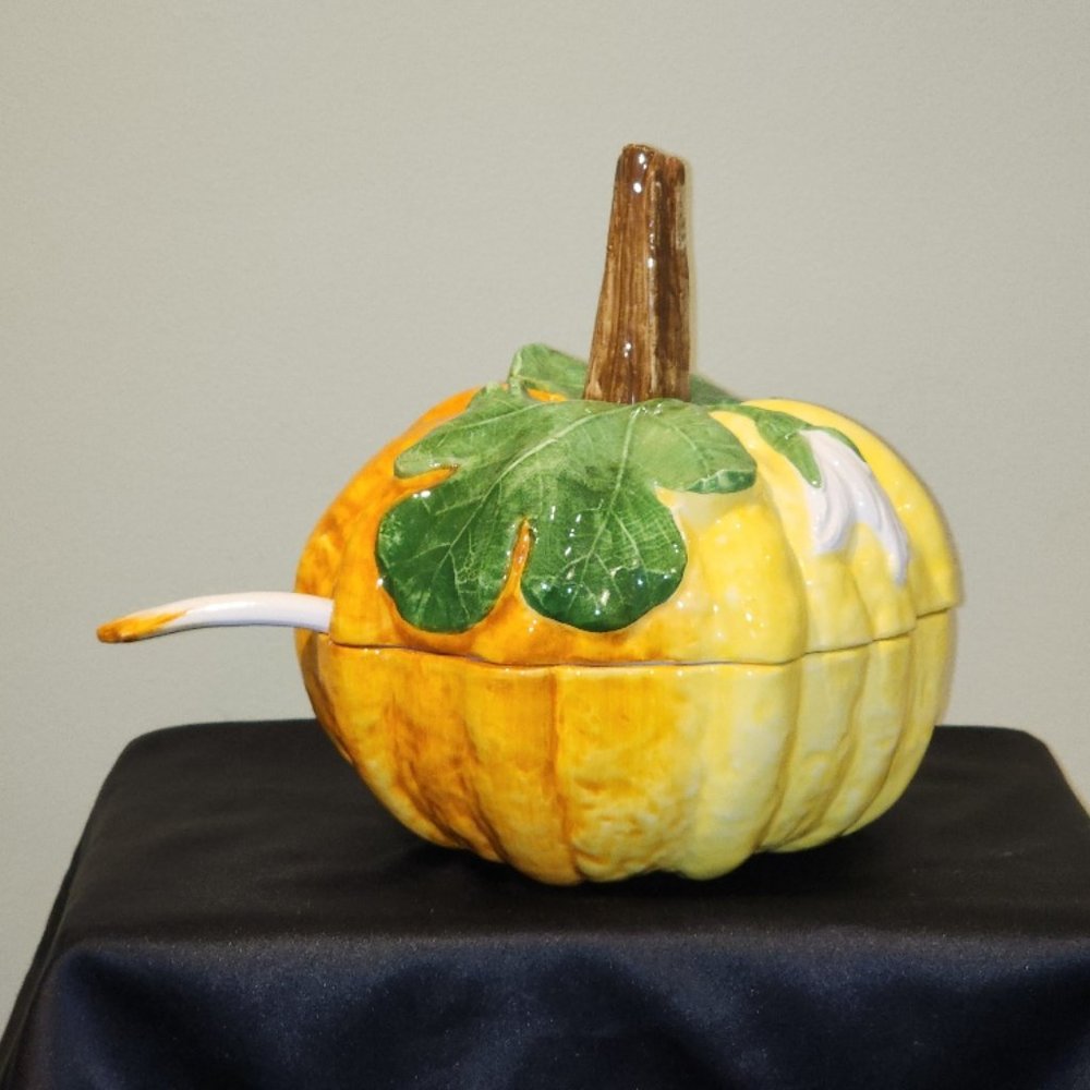 Vintage Pumpkin Soup Tureen & Ladle: Made in Italy